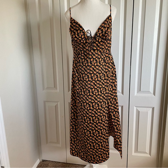 UO Mariah Lace-Up Midi Slip Dress Women’s Ladies L Heart Print Smocked Romance - Picture 2 of 12